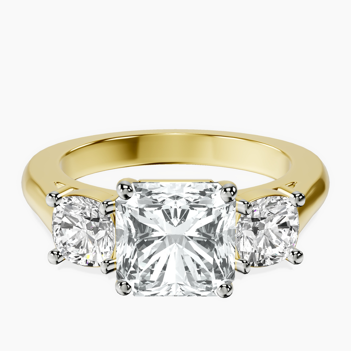 10kt Yellow Gold Kinsley Three Stone Side Cushion Lab Diamond Ring front image