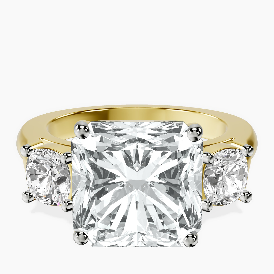 18kt Yellow Gold Kinsley Three Stone Side Cushion Lab Diamond Ring front image