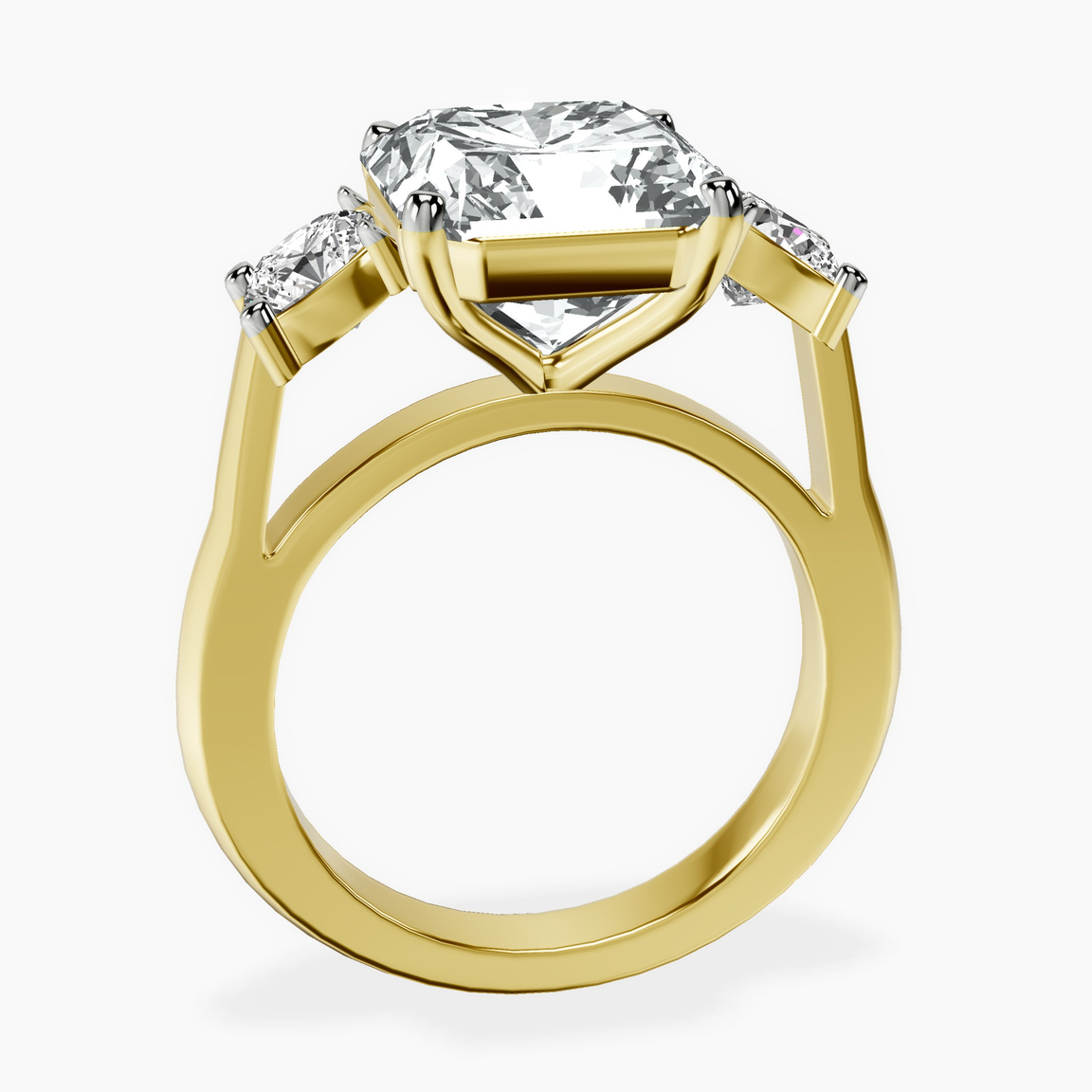 18kt Yellow Gold Kinsley Three Stone Side Cushion Lab Diamond Ring side right image one