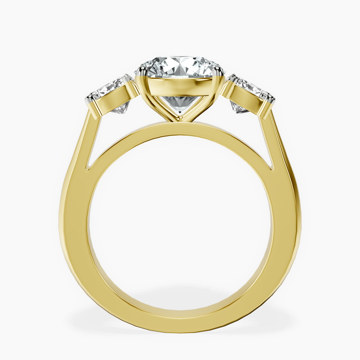 18kt Yellow Gold Kinsley Three Stone Side Cushion Lab Diamond Ring side right image one