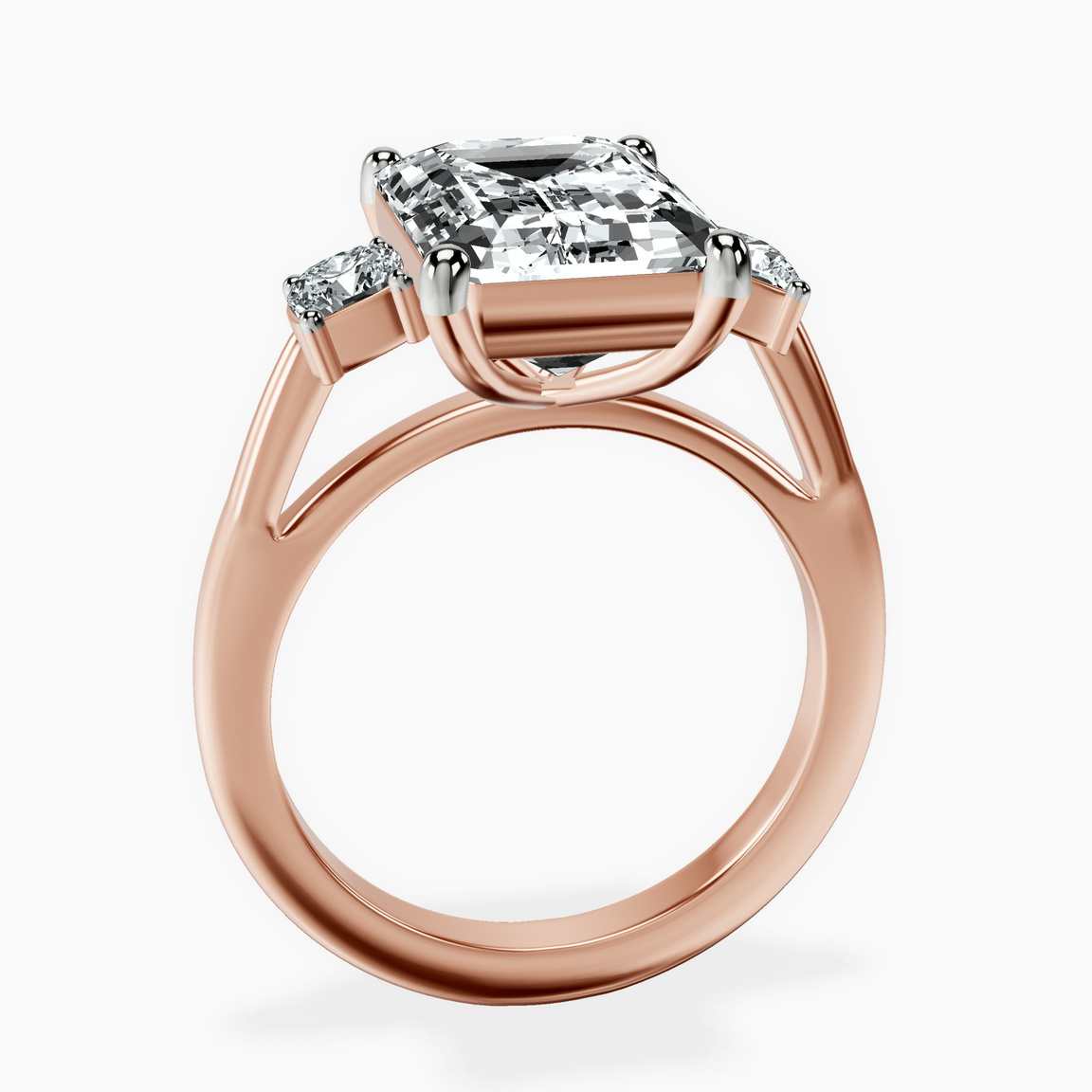 14kt Rose Gold Emery Three Stone Side Cushion Lab Diamond Ring side right image one