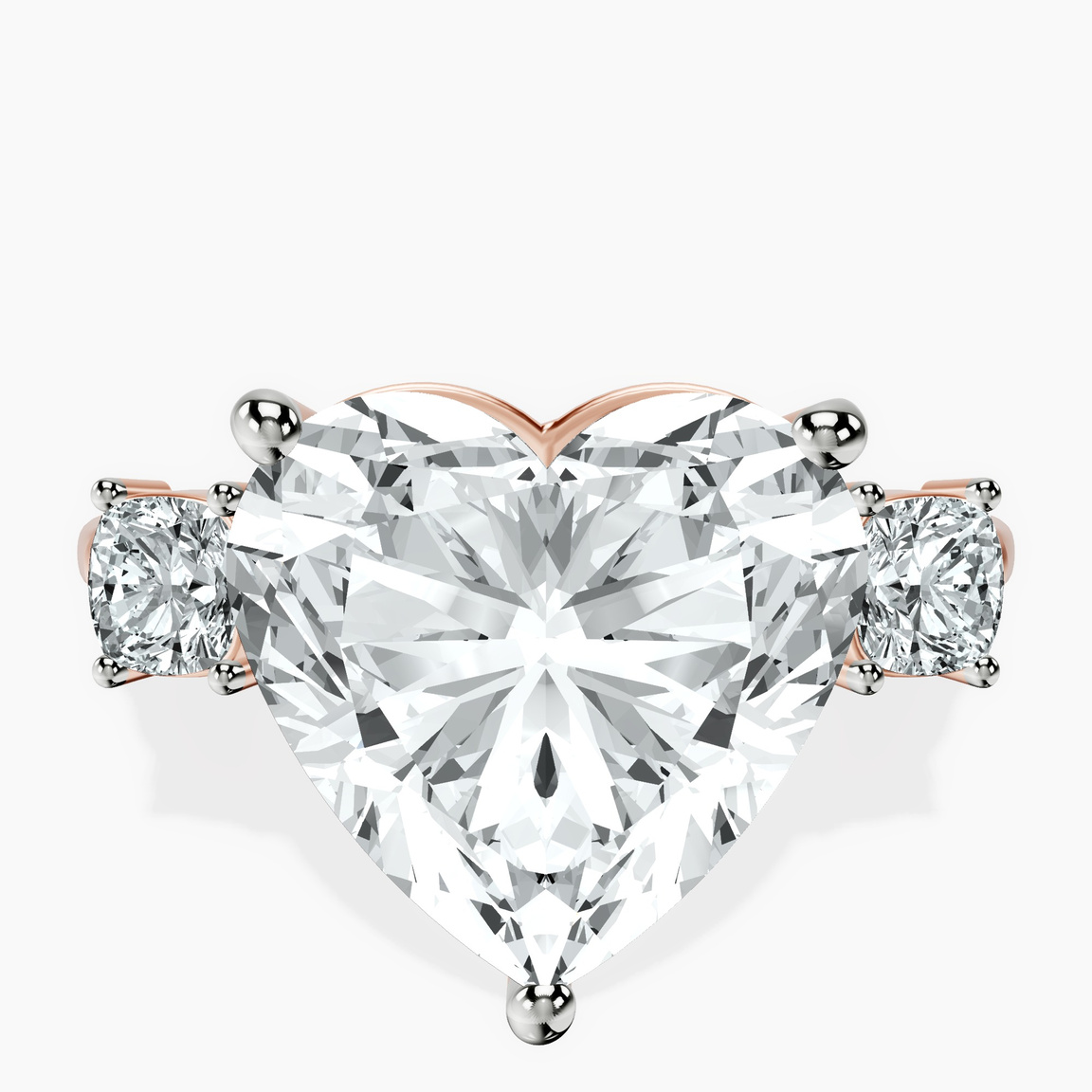 10kt Rose Gold Emery Three Stone Side Cushion Lab Diamond Ring front image