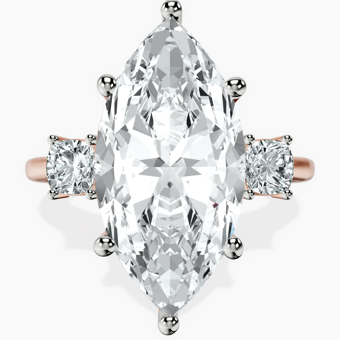 14kt Rose Gold Emery Three Stone Side Cushion Lab Diamond Ring front image