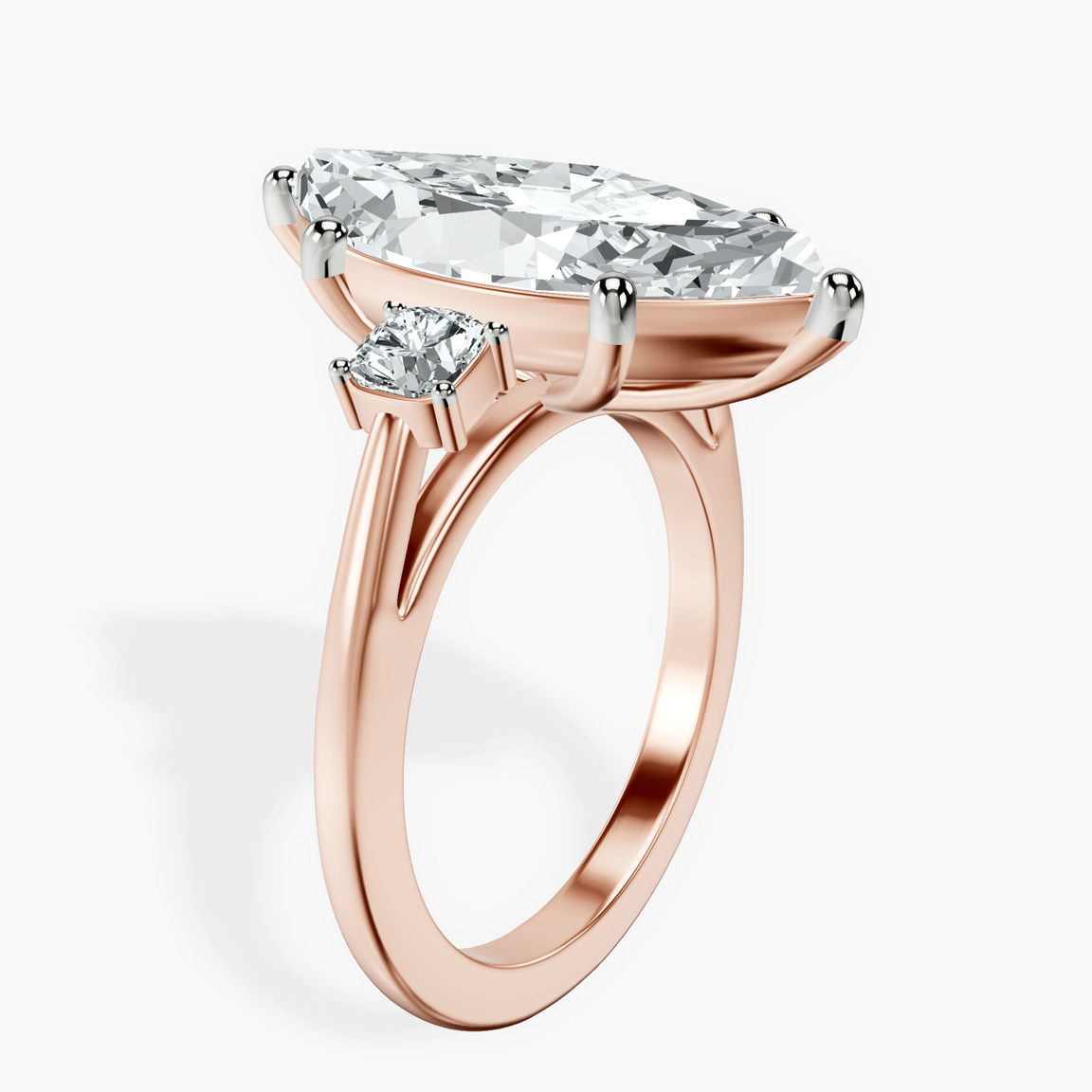 14kt Rose Gold Emery Three Stone Side Cushion Lab Diamond Ring standing product image one