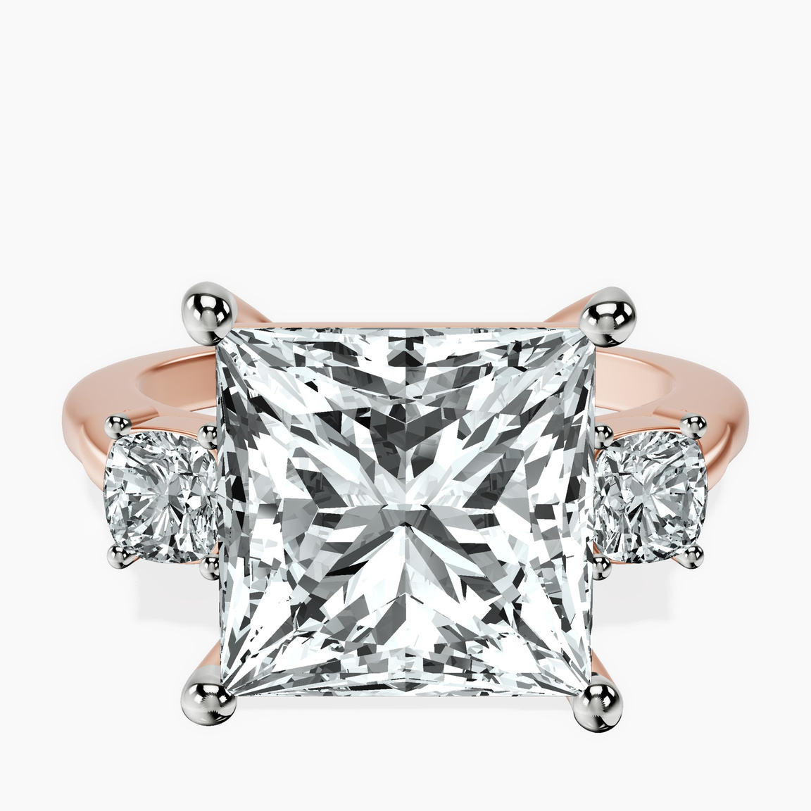 14kt Rose Gold Emery Three Stone Side Cushion Lab Diamond Ring front image