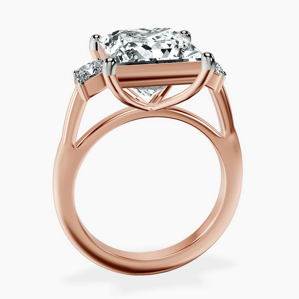 14kt Rose Gold Emery Three Stone Side Cushion Lab Diamond Ring side right image one