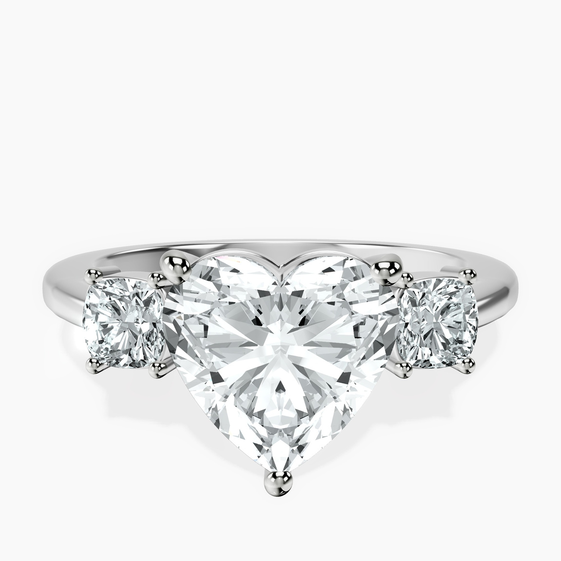 Platinum Emery Three Stone Side Cushion Lab Diamond Ring front image