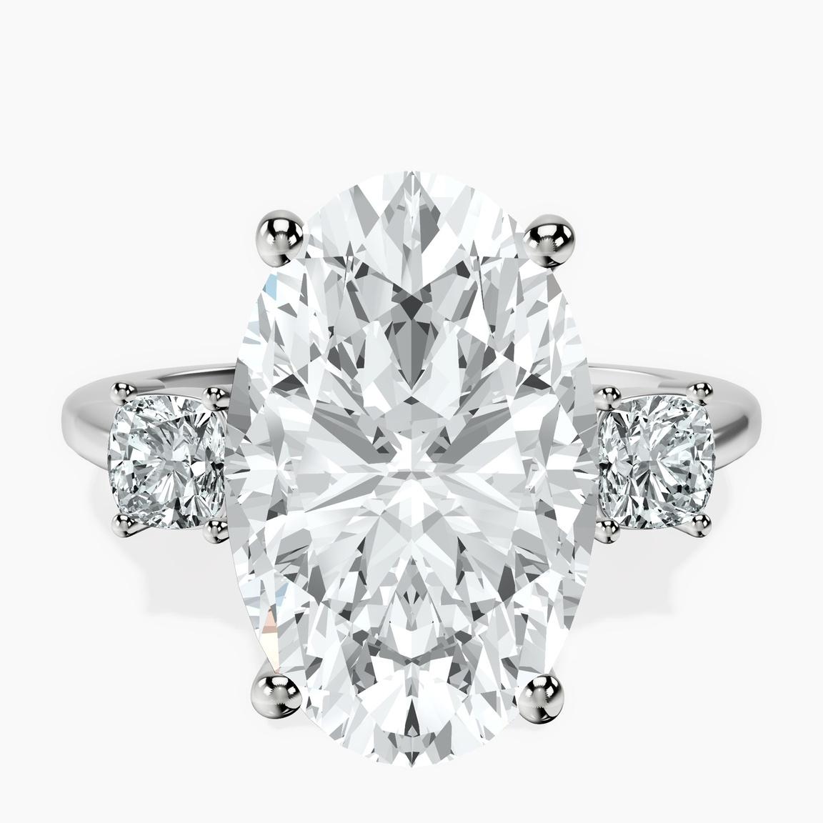 Platinum Emery Three Stone Side Cushion Lab Diamond Ring front image