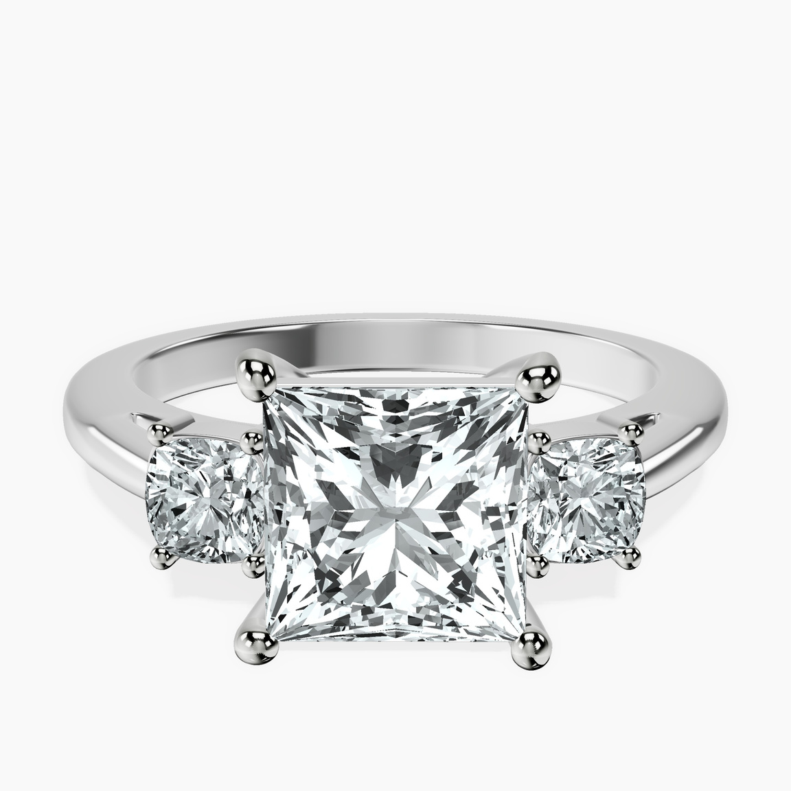 Platinum Emery Three Stone Side Cushion Lab Diamond Ring front image
