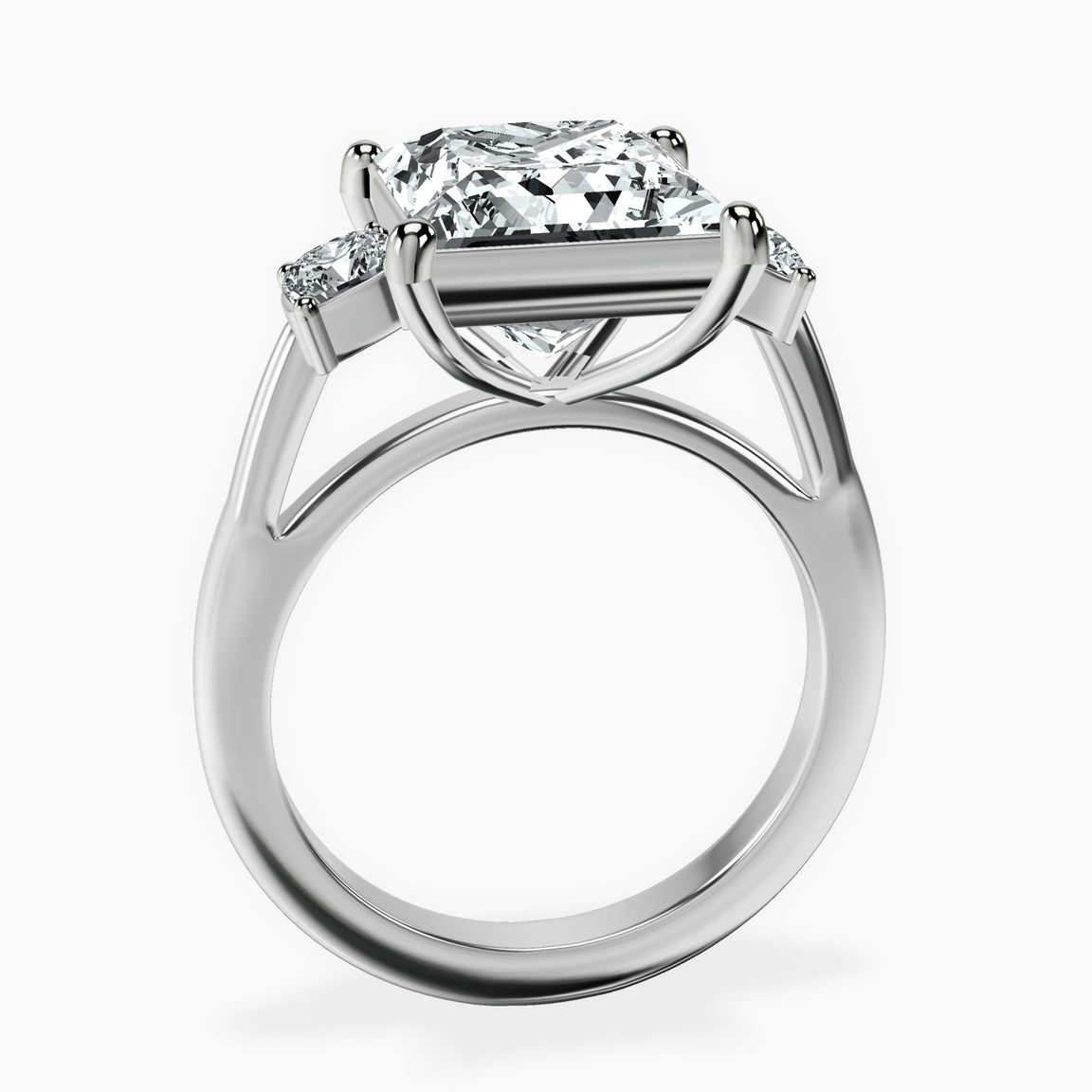 Platinum Emery Three Stone Side Cushion Lab Diamond Ring side right image one