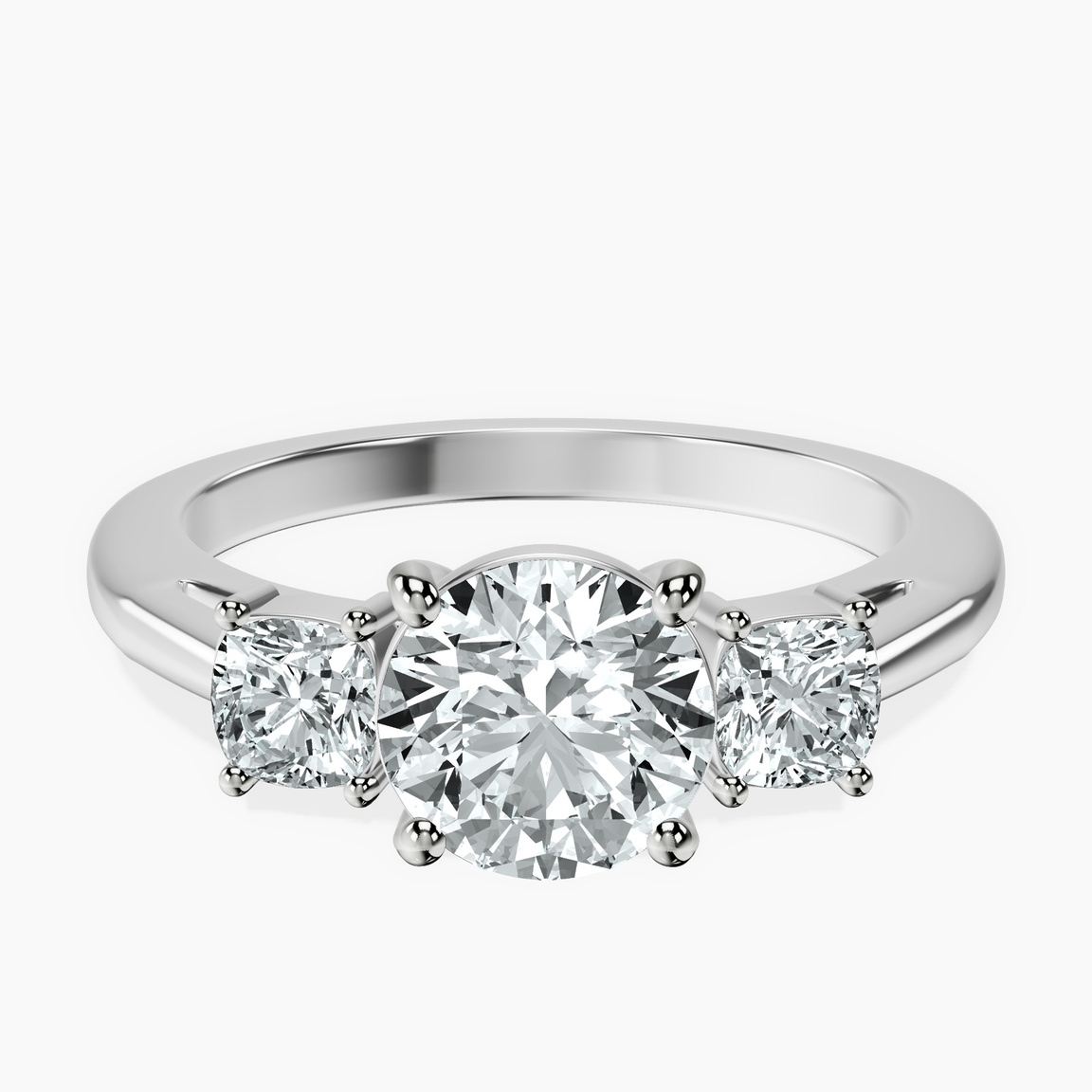 10kt White Gold Emery Three Stone Side Cushion Lab Diamond Ring front image