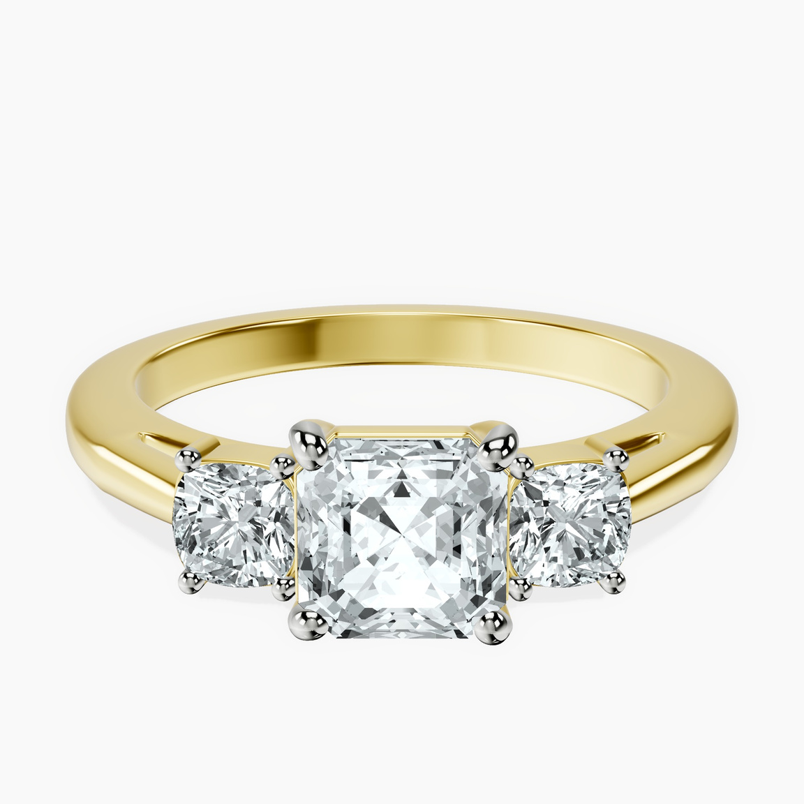 10kt Yellow Gold Emery Three Stone Side Cushion Lab Diamond Ring front image