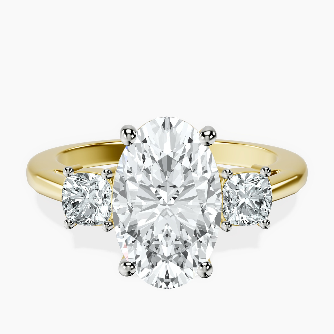 10kt Yellow Gold Emery Three Stone Side Cushion Lab Diamond Ring front image