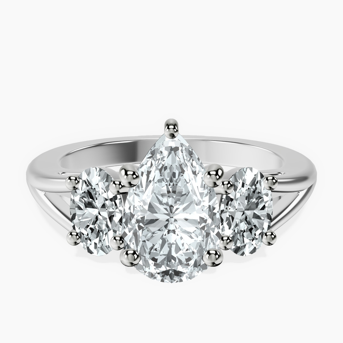10kt White Gold Bethany Three Stone Side Oval Lab Diamond Ring front image