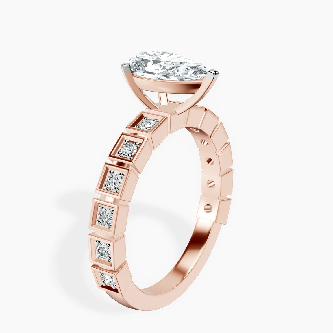 14kt Rose Gold Cheryl Side Stone Lab Diamond Ring standing product image one