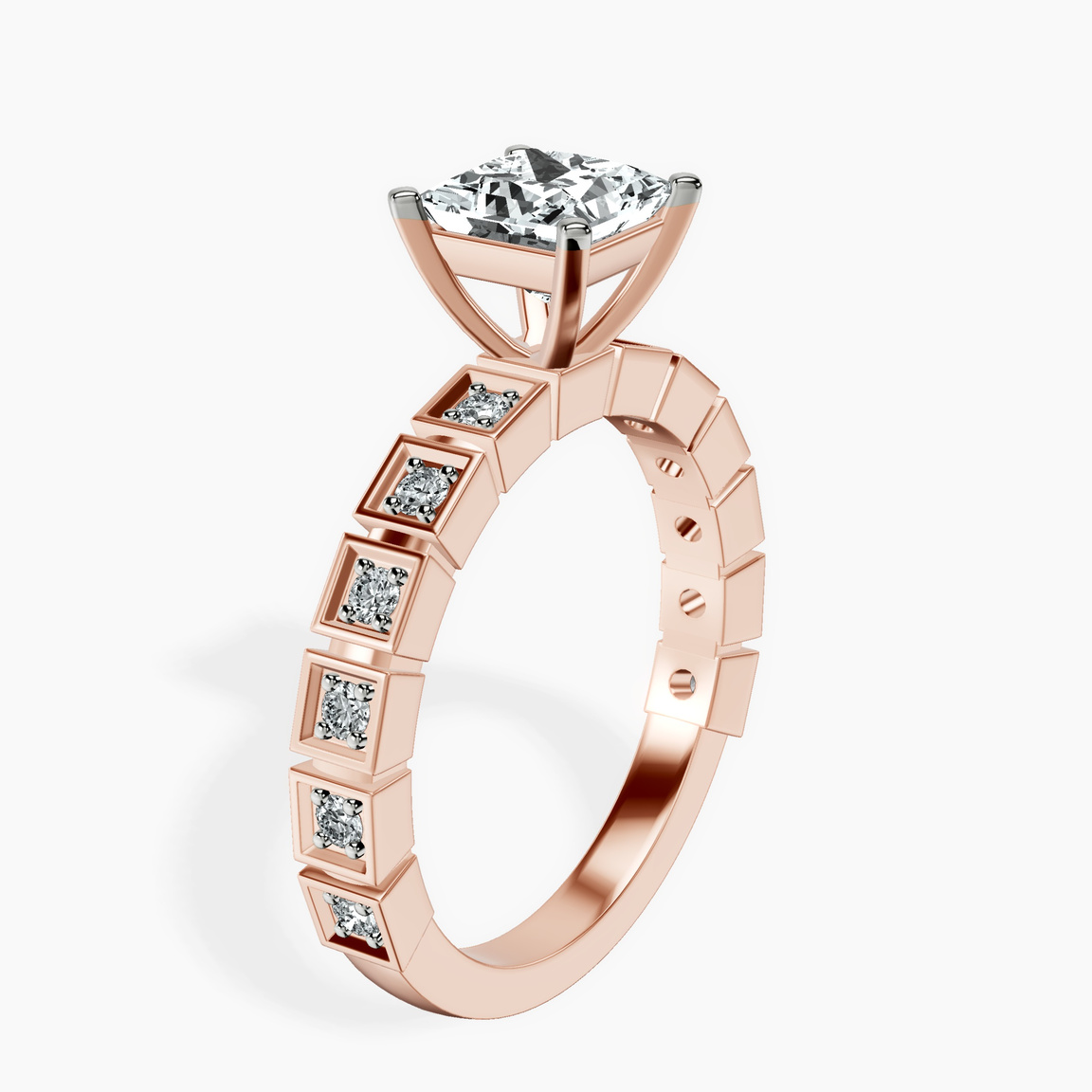 14kt Rose Gold Cheryl Side Stone Lab Diamond Ring standing product image one