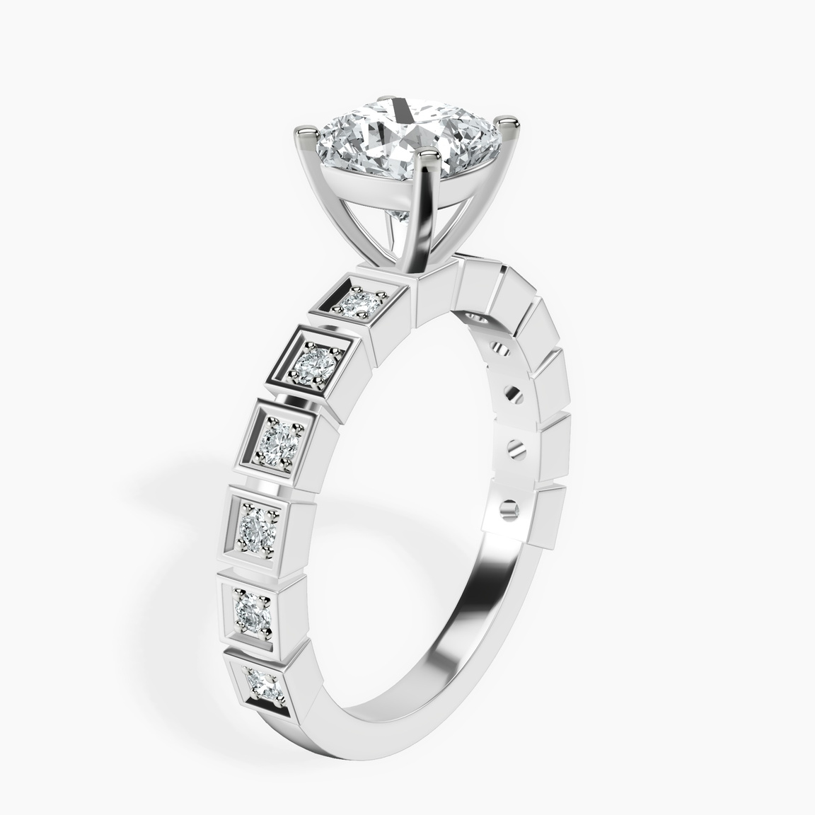9ct White Gold Cheryl Side Stone Lab Diamond Ring standing product image one