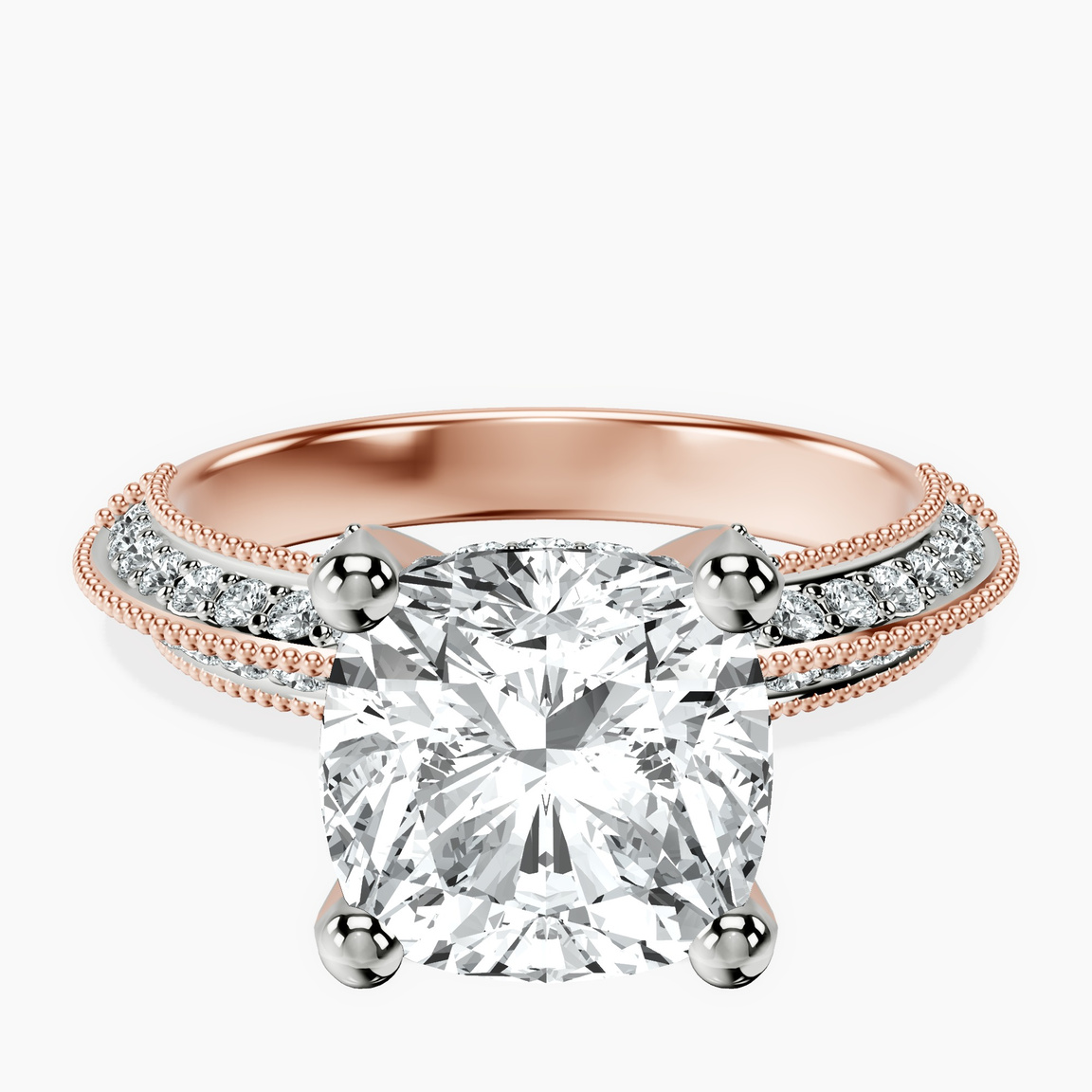 18kt Rose Gold Dua Side Stone Knife Edge Lab Diamond Ring front image