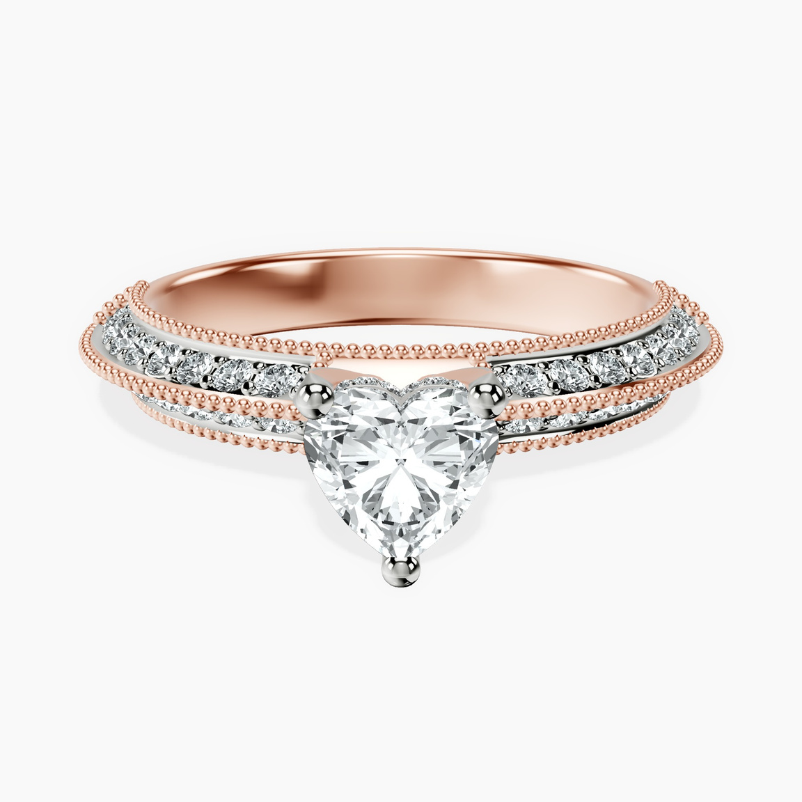 10kt Rose Gold Dua Side Stone Knife Edge Lab Diamond Ring front image