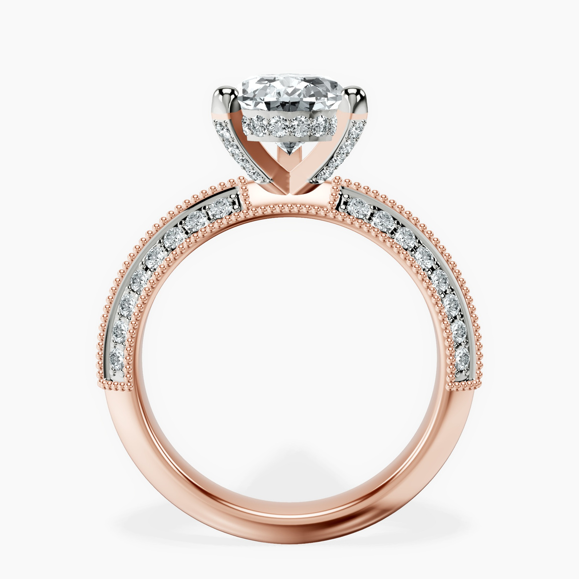 10kt Rose Gold Dua Side Stone Knife Edge Lab Diamond Ring side right image one