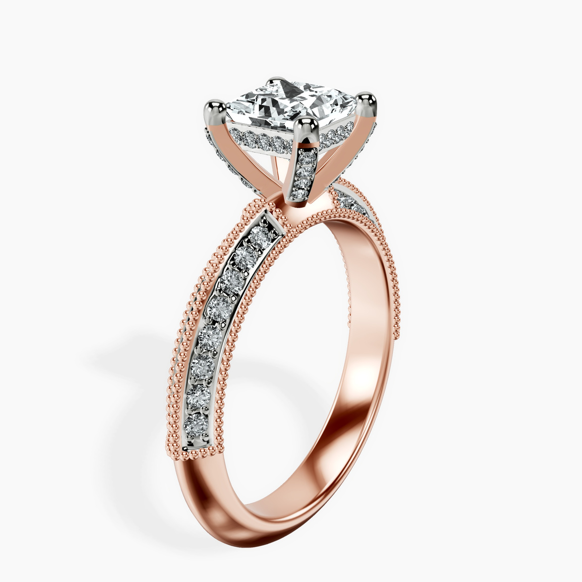 10kt Rose Gold Dua Side Stone Knife Edge Lab Diamond Ring standing product image one