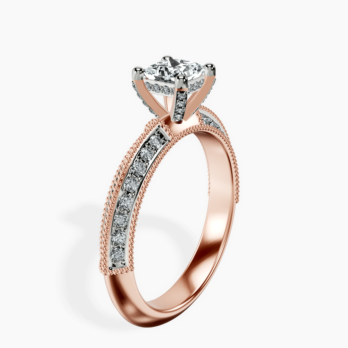 18kt Rose Gold Dua Side Stone Knife Edge Lab Diamond Ring standing product image one