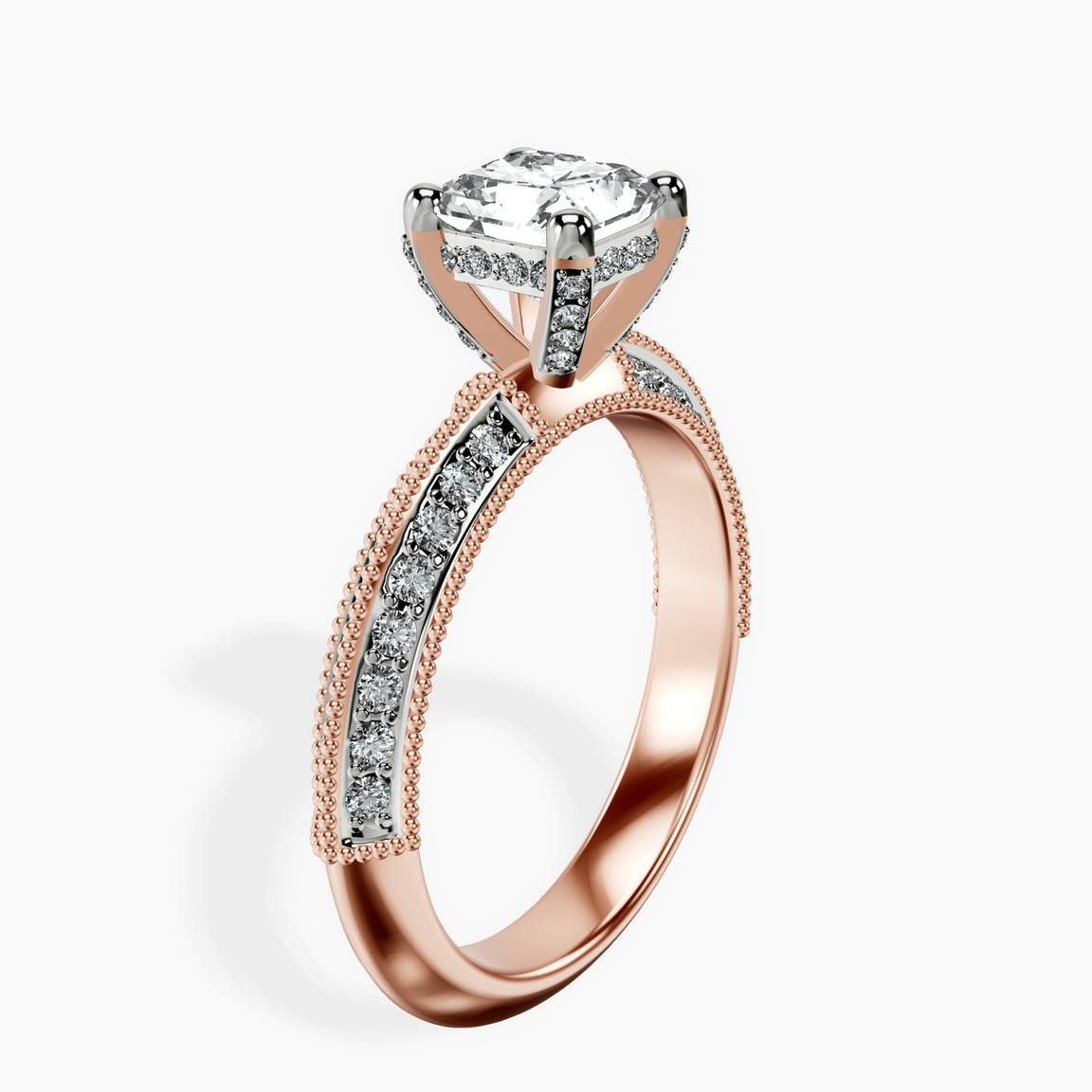 10kt Rose Gold Dua Side Stone Knife Edge Lab Diamond Ring standing product image one