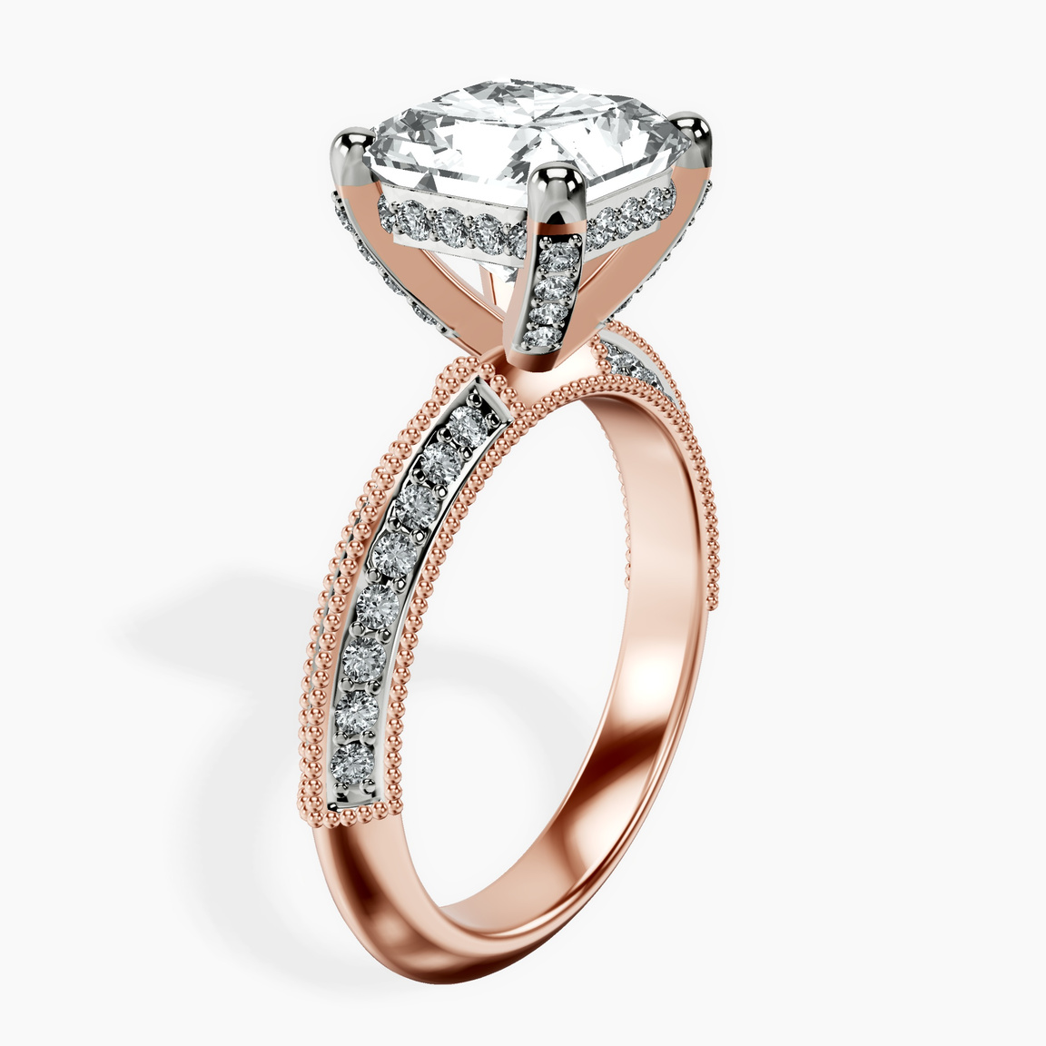 10kt Rose Gold Dua Side Stone Knife Edge Lab Diamond Ring standing product image one
