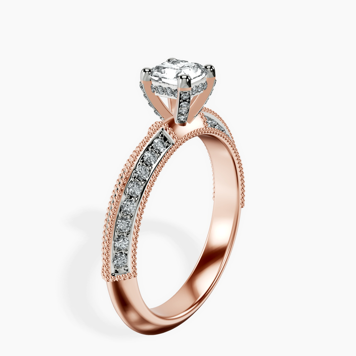18kt Rose Gold Dua Side Stone Knife Edge Lab Diamond Ring standing product image one