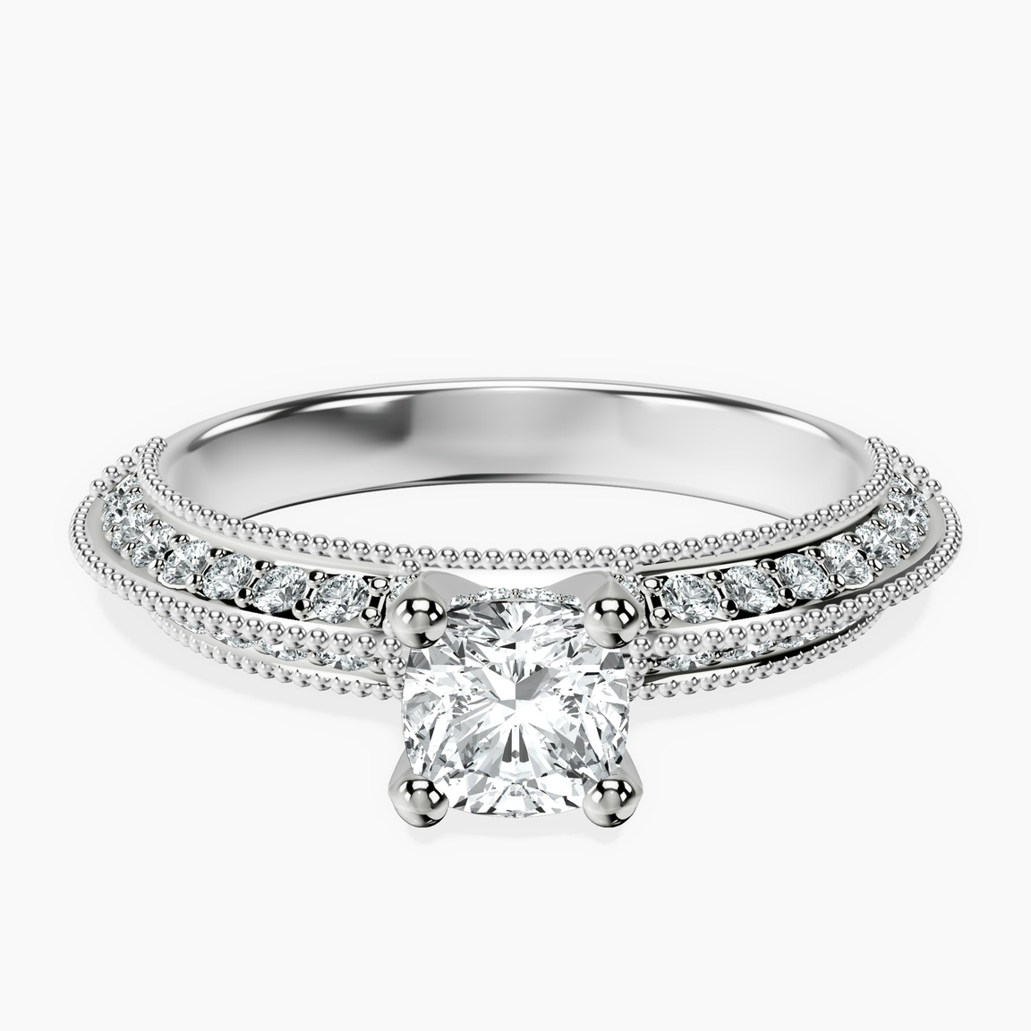 Platinum Dua Side Stone Knife Edge Lab Diamond Ring front image