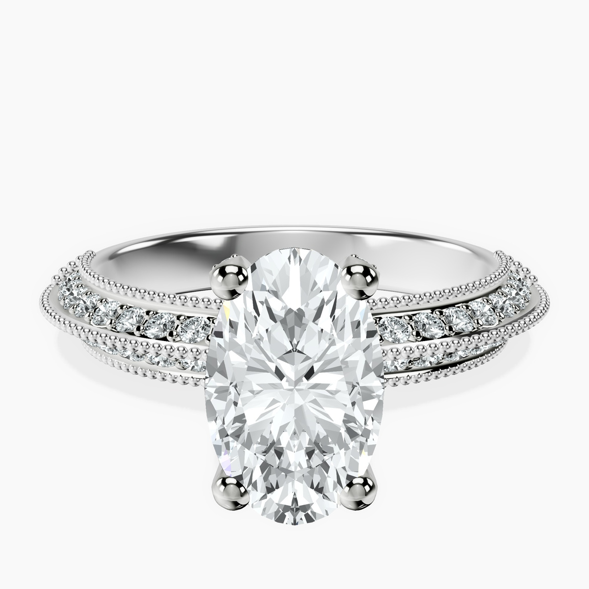18ct White Gold Dua Side Stone Knife Edge Lab Diamond Ring front image