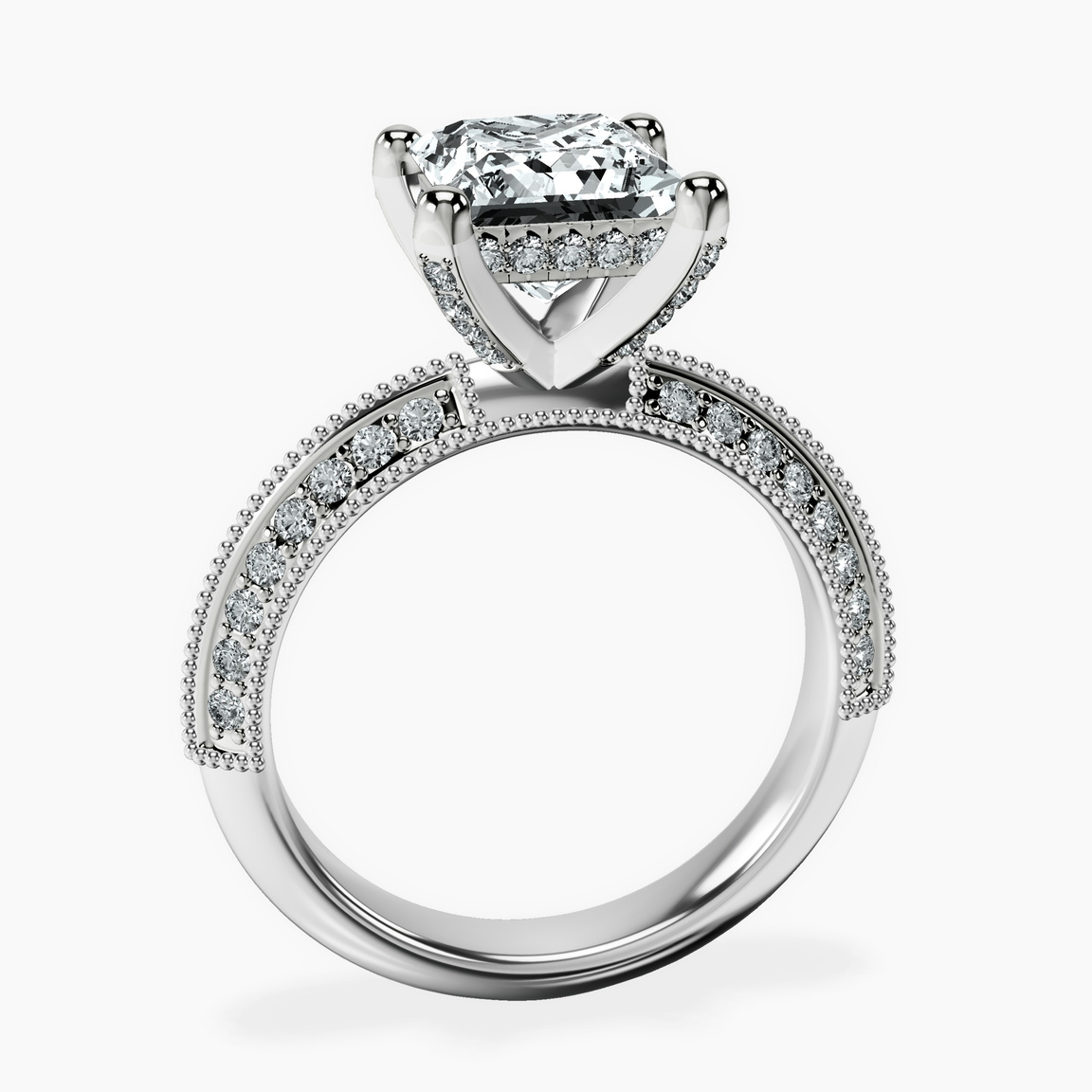Platinum Dua Side Stone Knife Edge Lab Diamond Ring side right image one