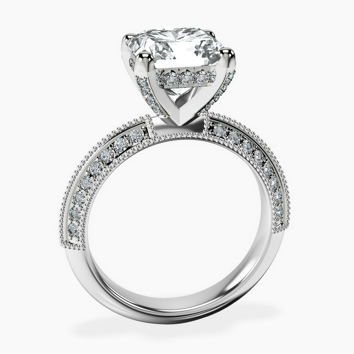 Platinum Dua Side Stone Knife Edge Lab Diamond Ring side right image one