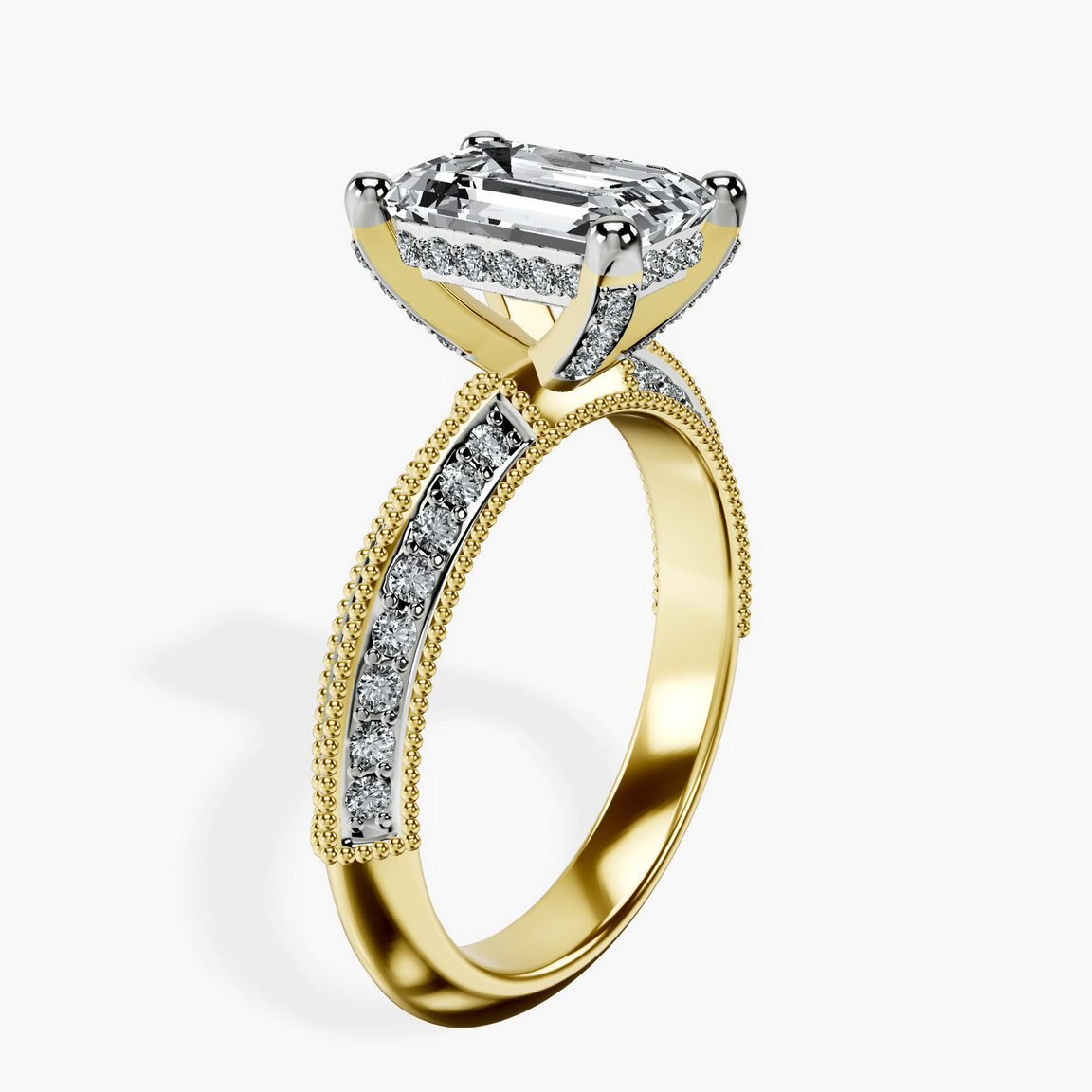 18kt Yellow Gold Dua Side Stone Knife Edge Lab Diamond Ring standing product image one