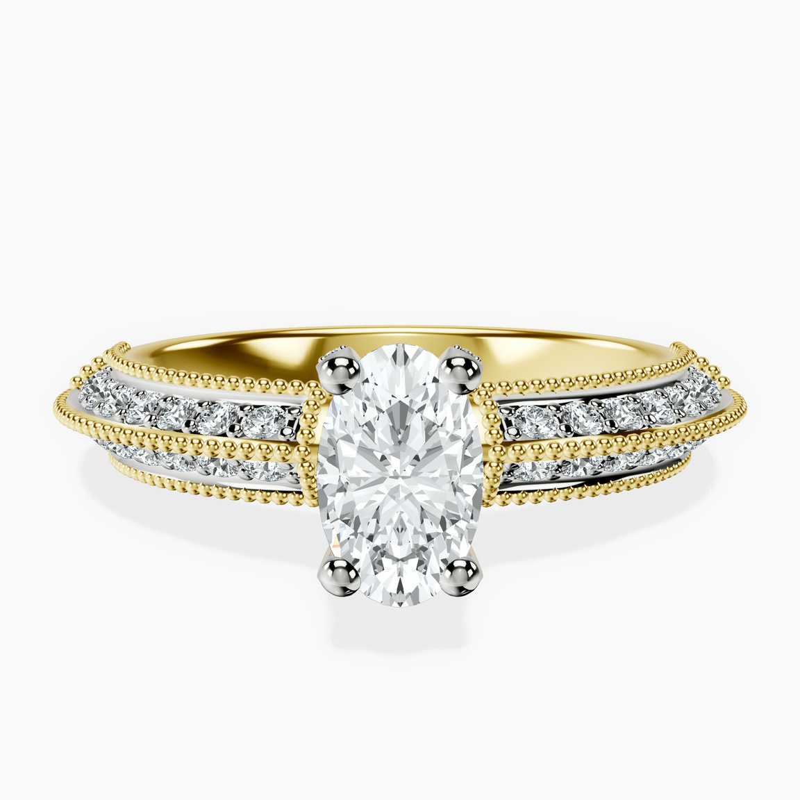 18kt Yellow Gold Dua Side Stone Knife Edge Lab Diamond Ring front image