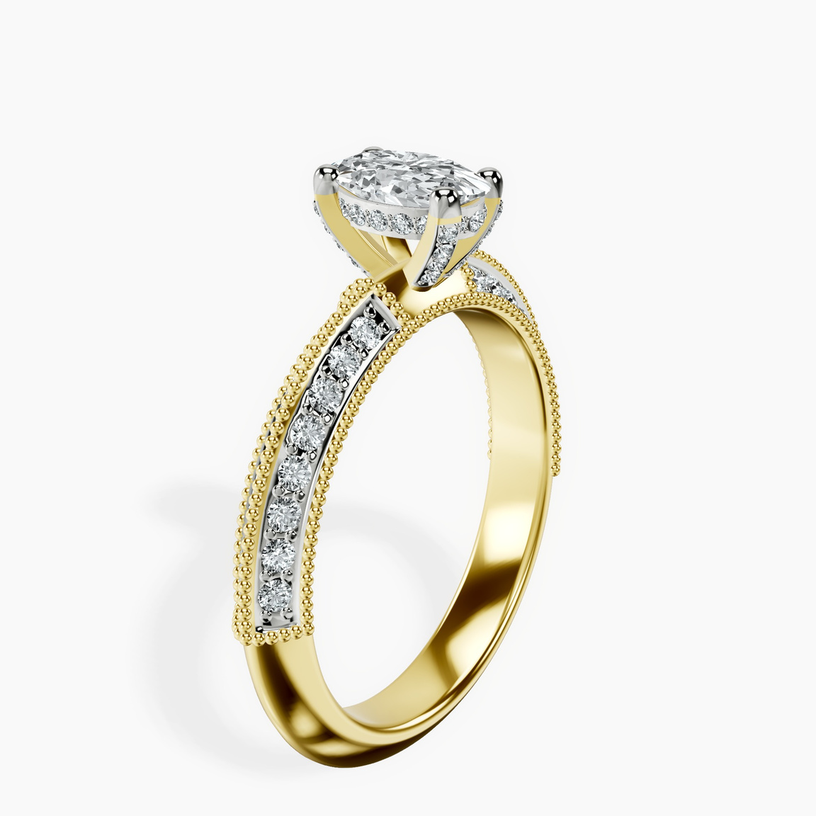 18kt Yellow Gold Dua Side Stone Knife Edge Lab Diamond Ring standing product image one