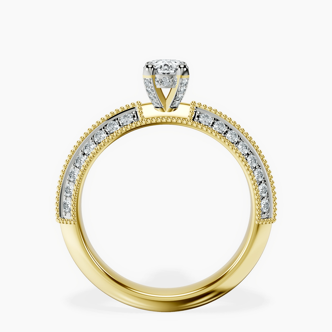 18kt Yellow Gold Dua Side Stone Knife Edge Lab Diamond Ring side right image one