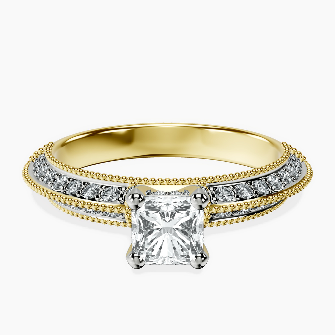 14kt Yellow Gold Dua Side Stone Knife Edge Lab Diamond Ring front image