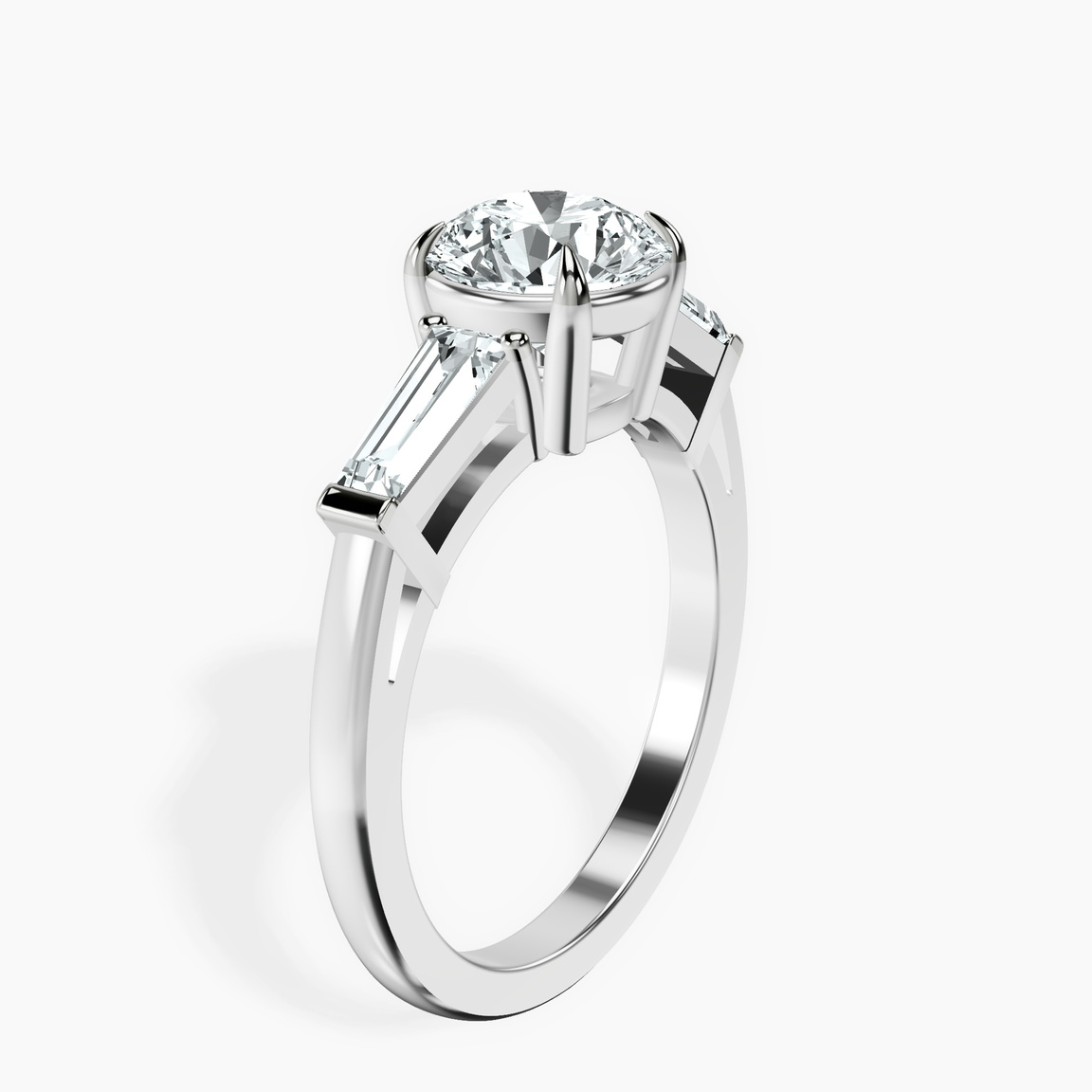 9ct White Gold Madison Three Stone Side Baguette Lab Diamond Ring standing product image one