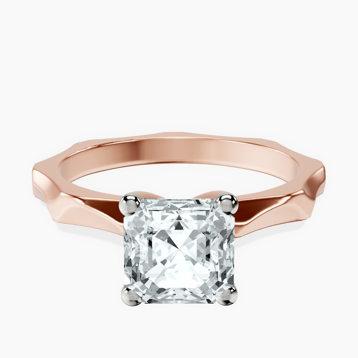 14ct Rose Gold Magnolia Texture Solitaire Lab Diamond Ring front image