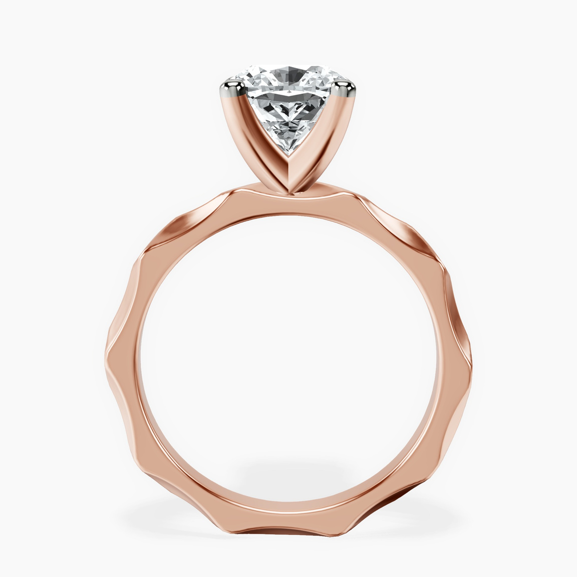 10kt Rose Gold Magnolia Texture Solitaire Lab Diamond Ring side right image one