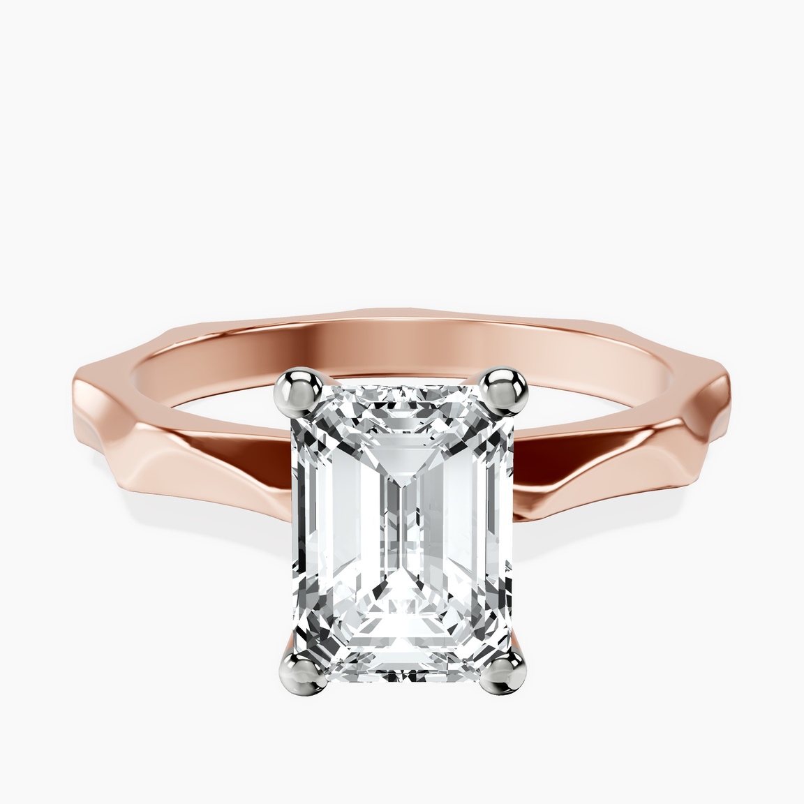 14ct Rose Gold Magnolia Texture Solitaire Lab Diamond Ring front image