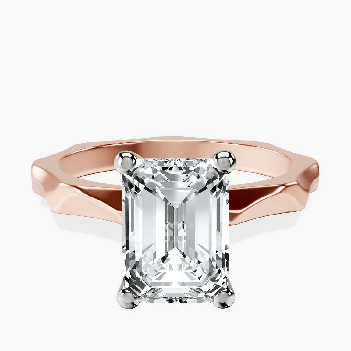 14kt Rose Gold Magnolia Texture Solitaire Lab Diamond Ring front image