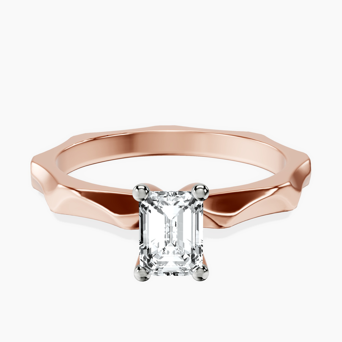 10kt Rose Gold Magnolia Texture Solitaire Lab Diamond Ring front image