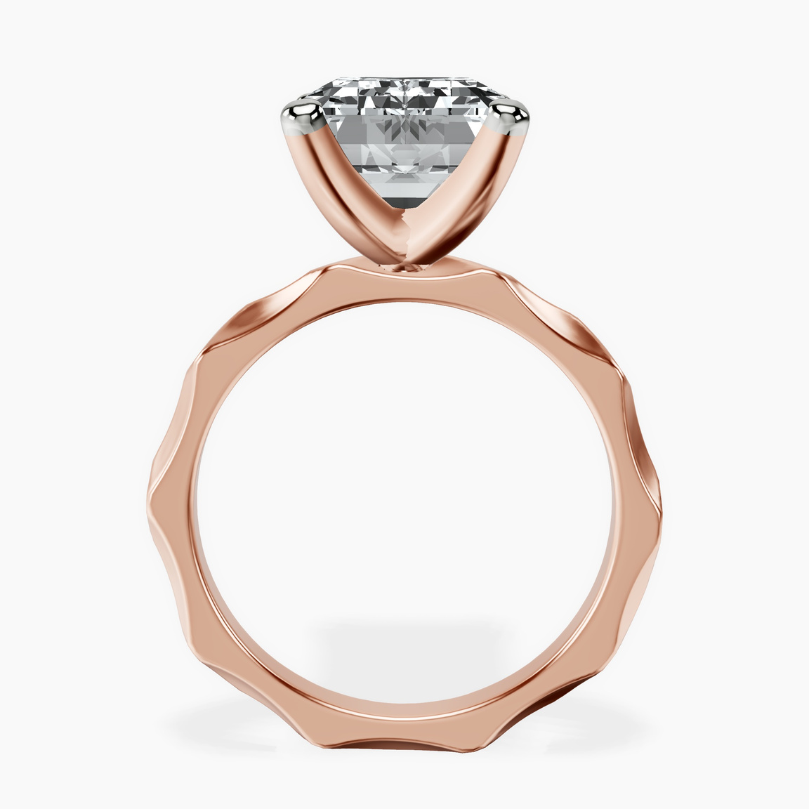 10kt Rose Gold Magnolia Texture Solitaire Lab Diamond Ring side right image one