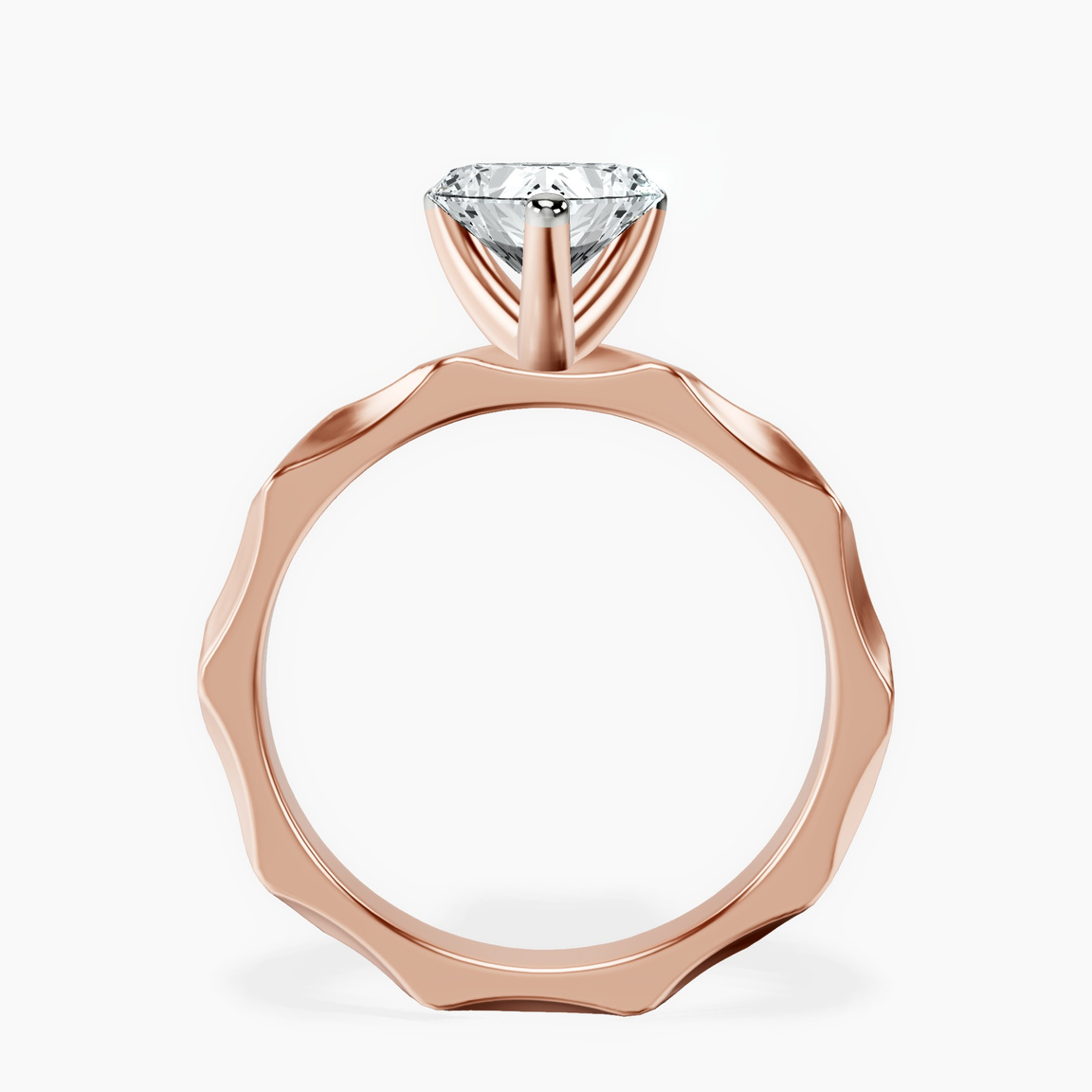10kt Rose Gold Magnolia Texture Solitaire Lab Diamond Ring side right image one