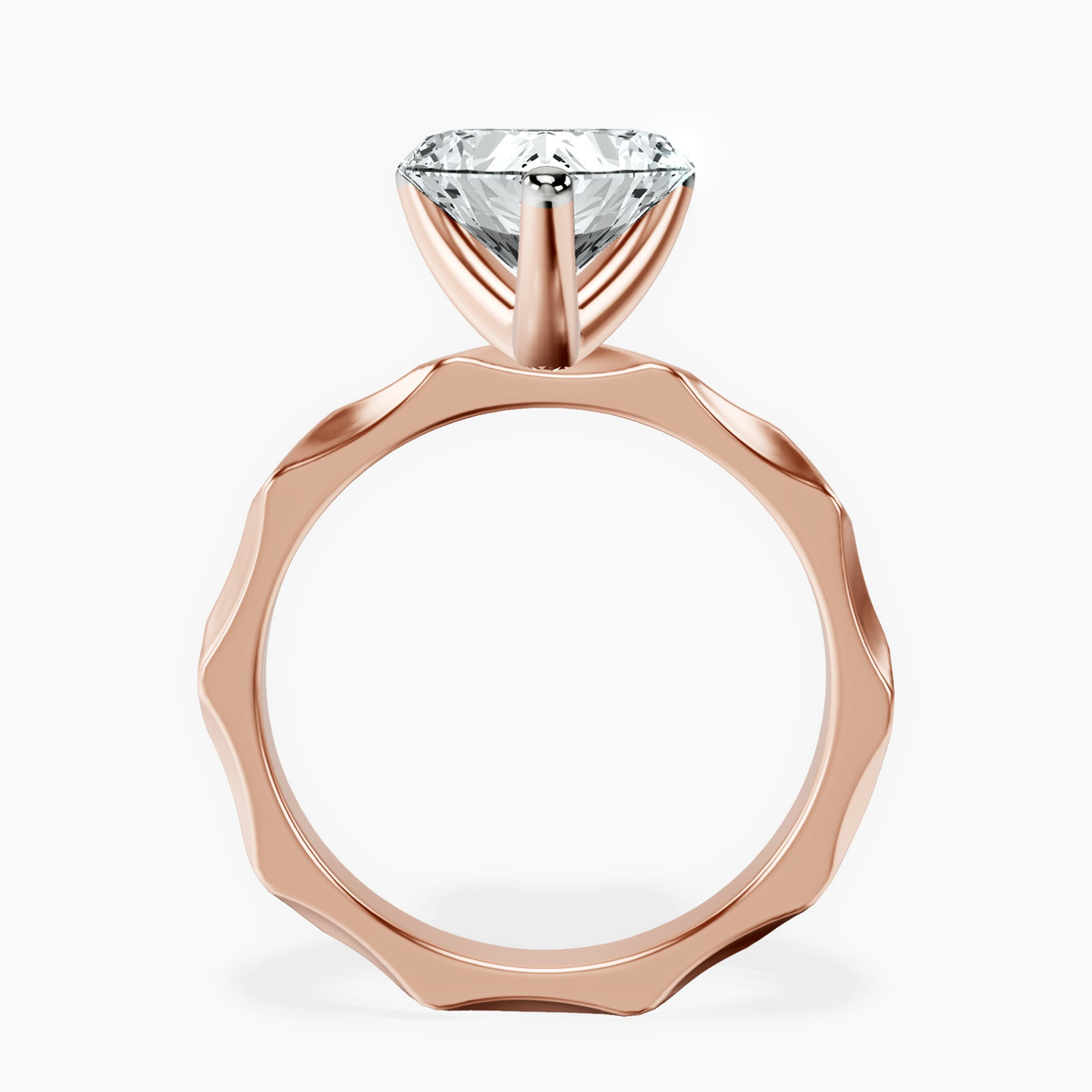 18kt Rose Gold Magnolia Texture Solitaire Lab Diamond Ring side right image one