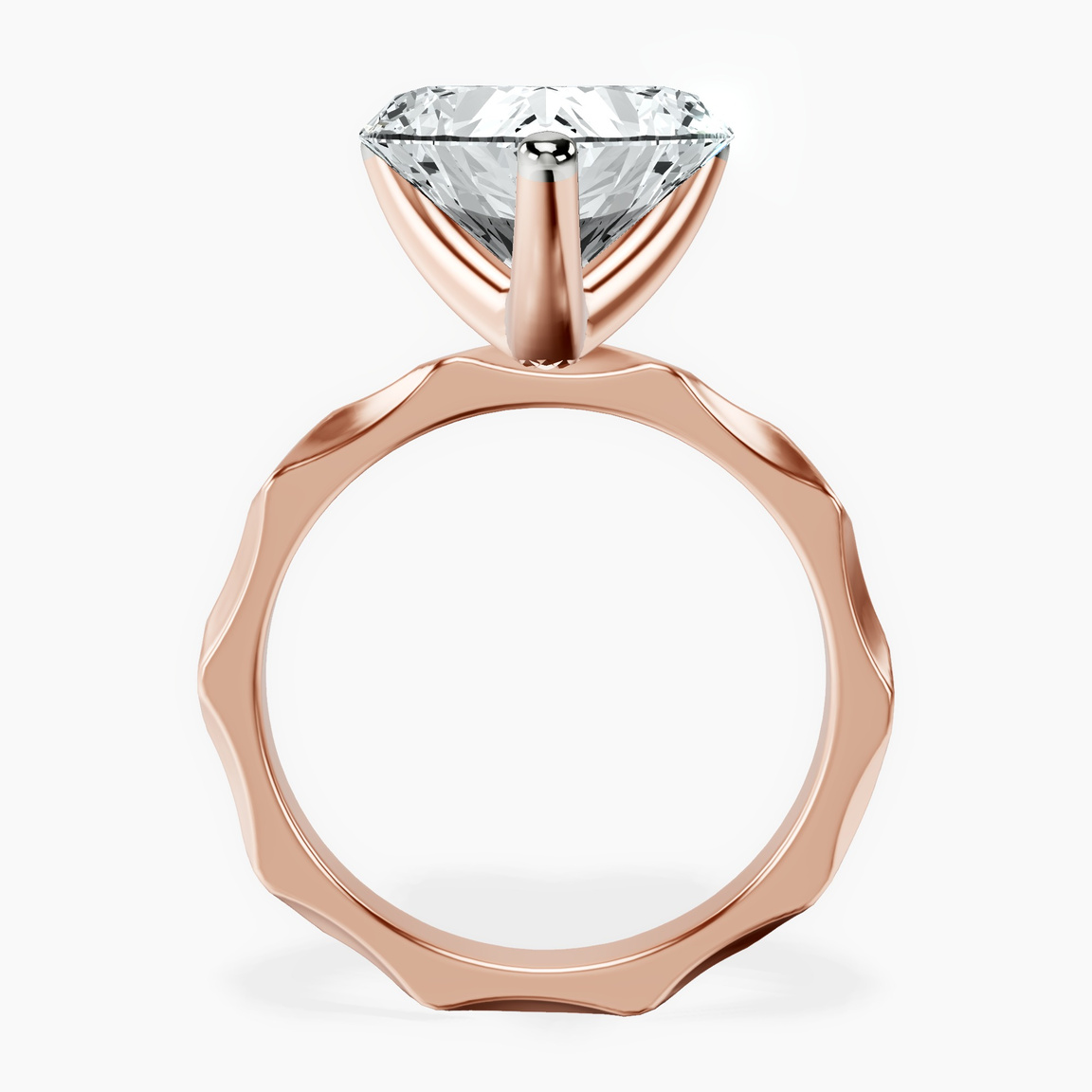 10kt Rose Gold Magnolia Texture Solitaire Lab Diamond Ring side right image one