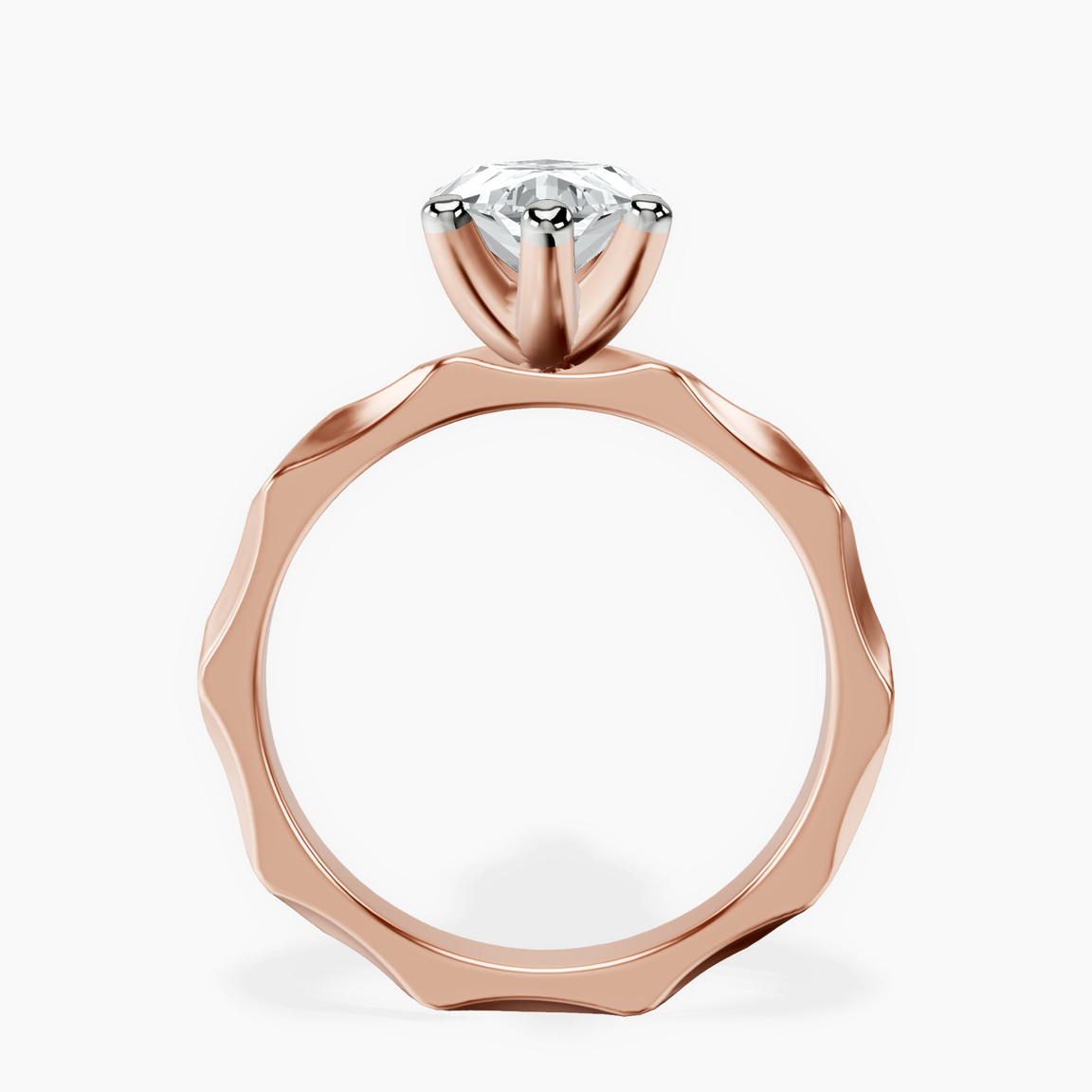 10kt Rose Gold Magnolia Texture Solitaire Lab Diamond Ring side right image one