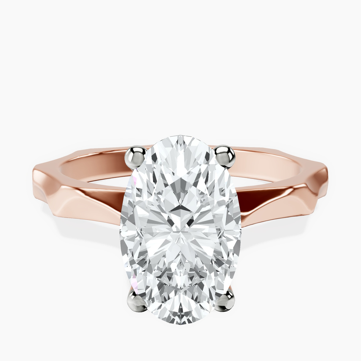 10kt Rose Gold Magnolia Texture Solitaire Lab Diamond Ring front image